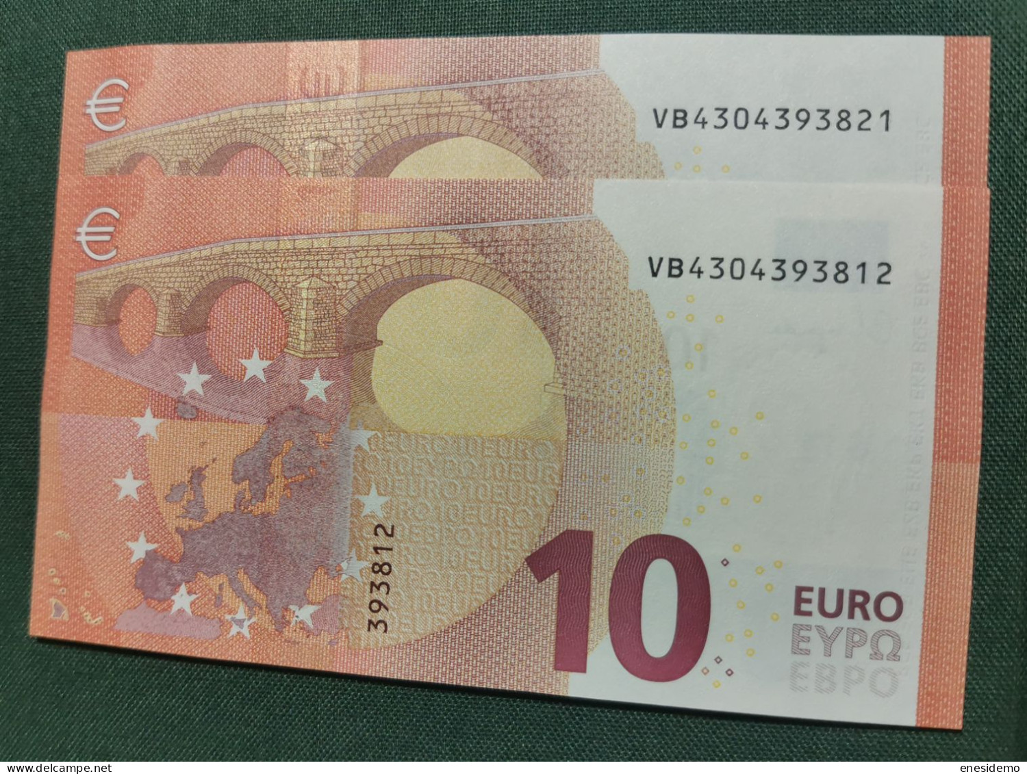 10 EURO SPAIN 2014 LAGARDE V011I6 VB CORRELATIVE PAIR RADAR 2 LAST POSITION SC FDS UNCIRCULATED  PERFECT