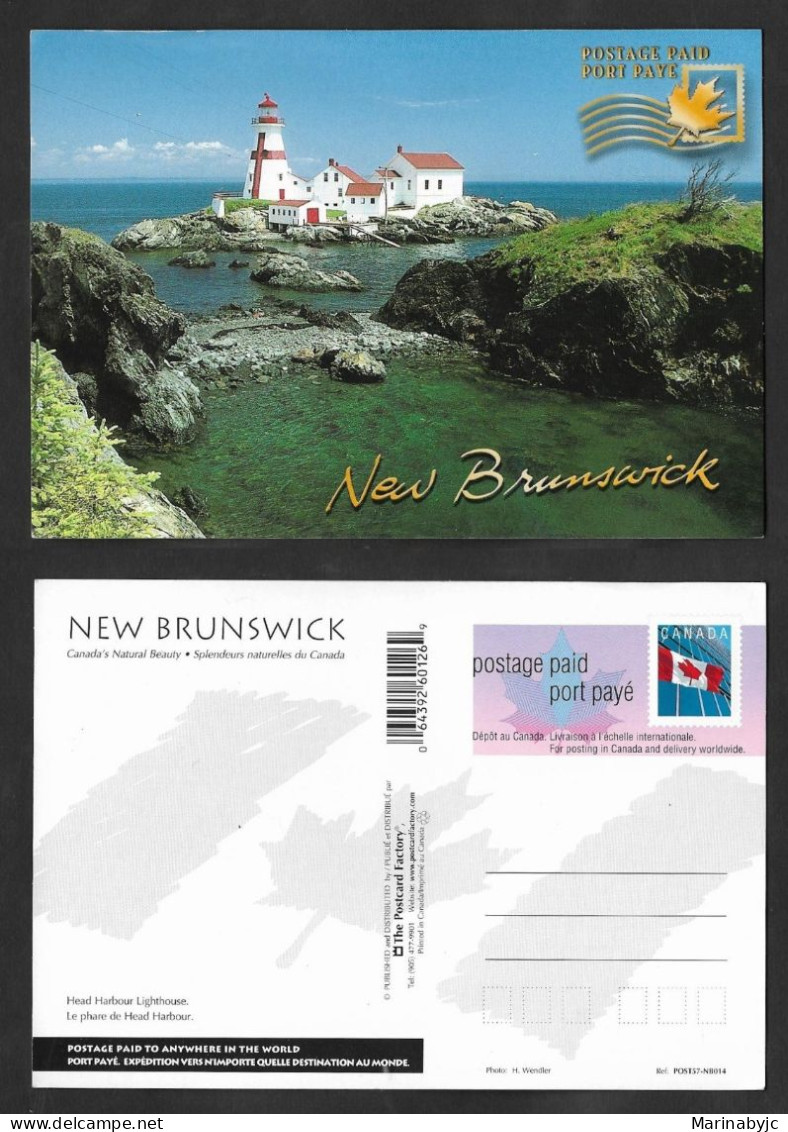 SE)1996 CANADA, MAIN HARBOR LIGHTHOUSE POSTCARD, NEW BRUNSWICK, FLAG OF CANADA, UNCIRCULATED, NEW - Oblitérés