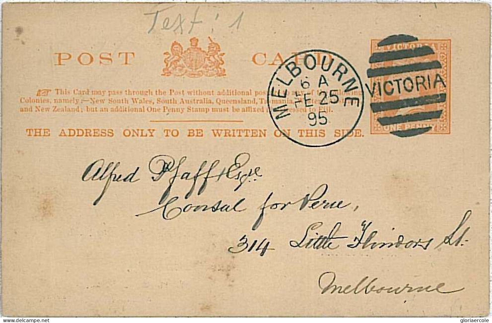 15537 - VICTORIA -  POSTAL STATIONERY CARD :  Melbourne LOCAL USE 1895 - Lettres & Documents