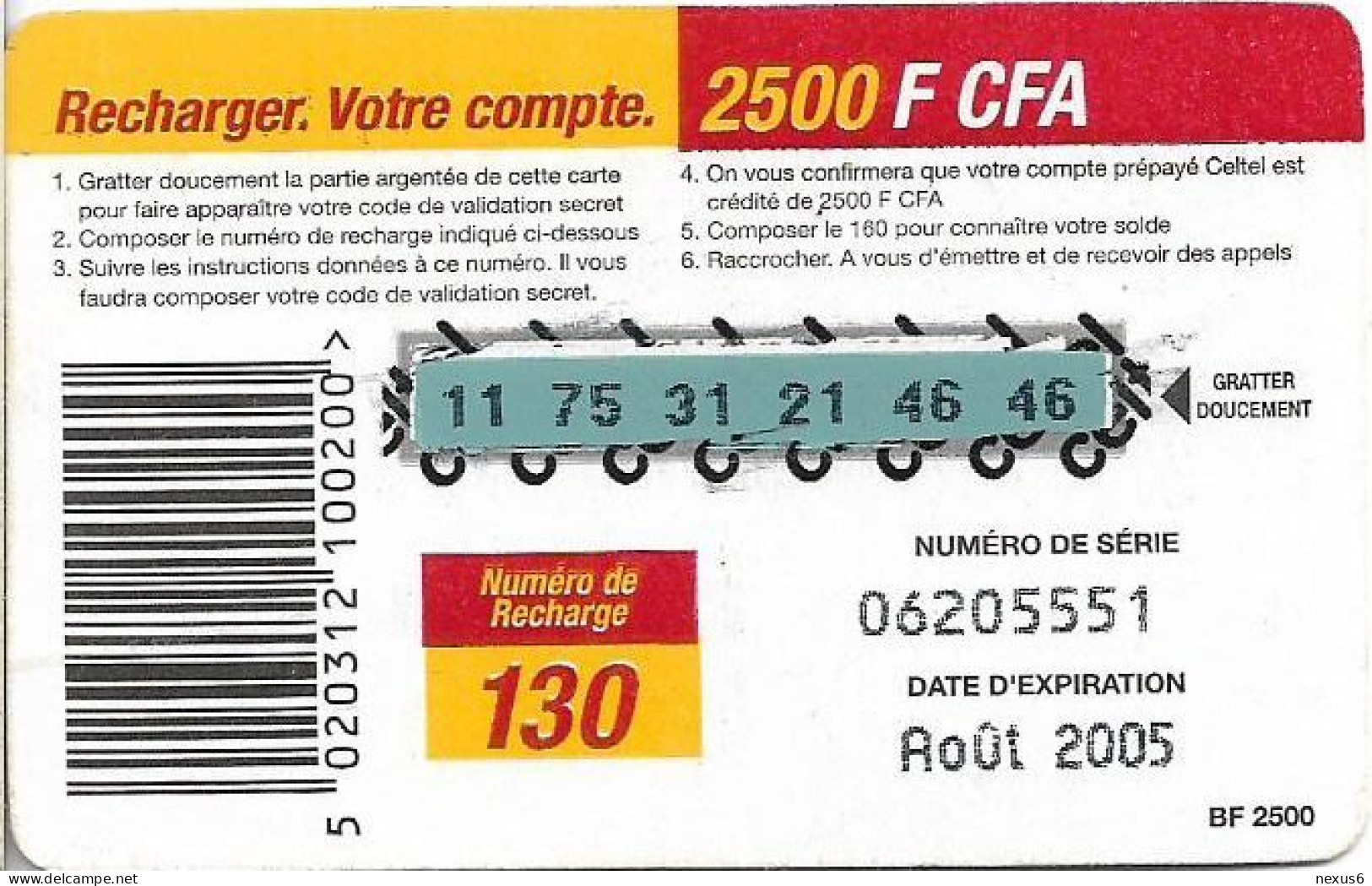 Burkina Faso - Celtel - 3 Boys, Friends, Exp.08.2005, GSM Refill 2.500FCFA, Used - Burkina Faso