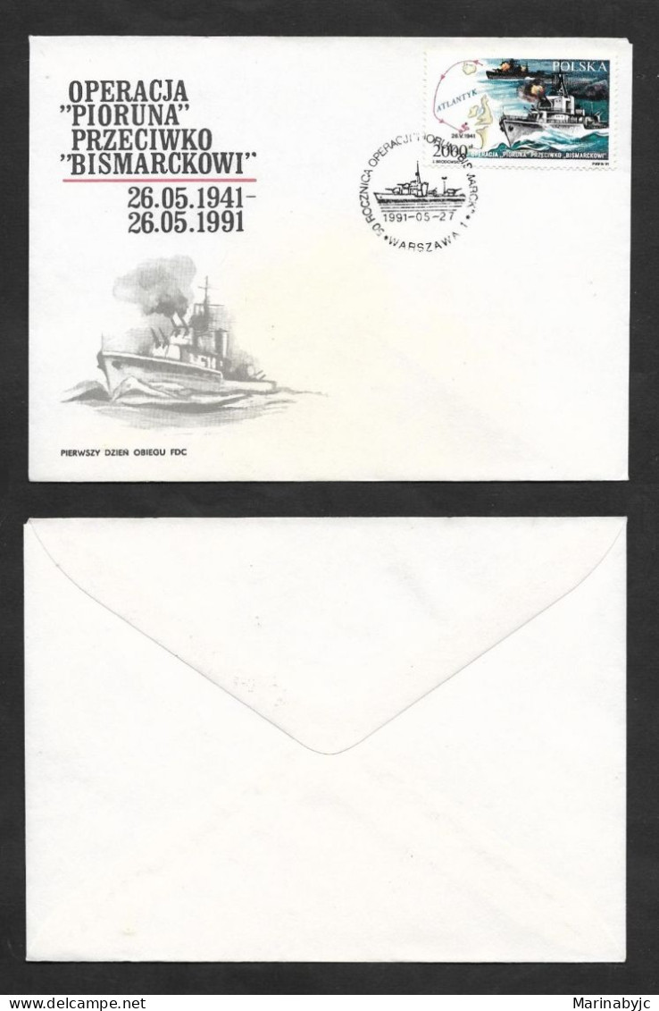 SE)1991 POLAND, 50TH ANNIVERSARY OF OPERATION BISMARCK, PARTICIPATION OF POLISH TROOPS, WORLD WAR II, FDC - Used Stamps