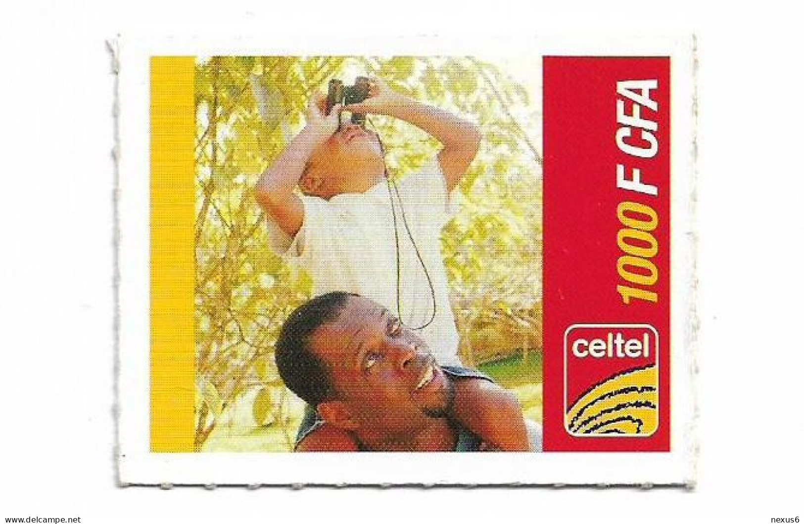 Burkina Faso - Celtel - Man And Child With Binoculars, (Half Size), Exp.06.2008, GSM Refill 1.000FCFA, Used - Burkina Faso