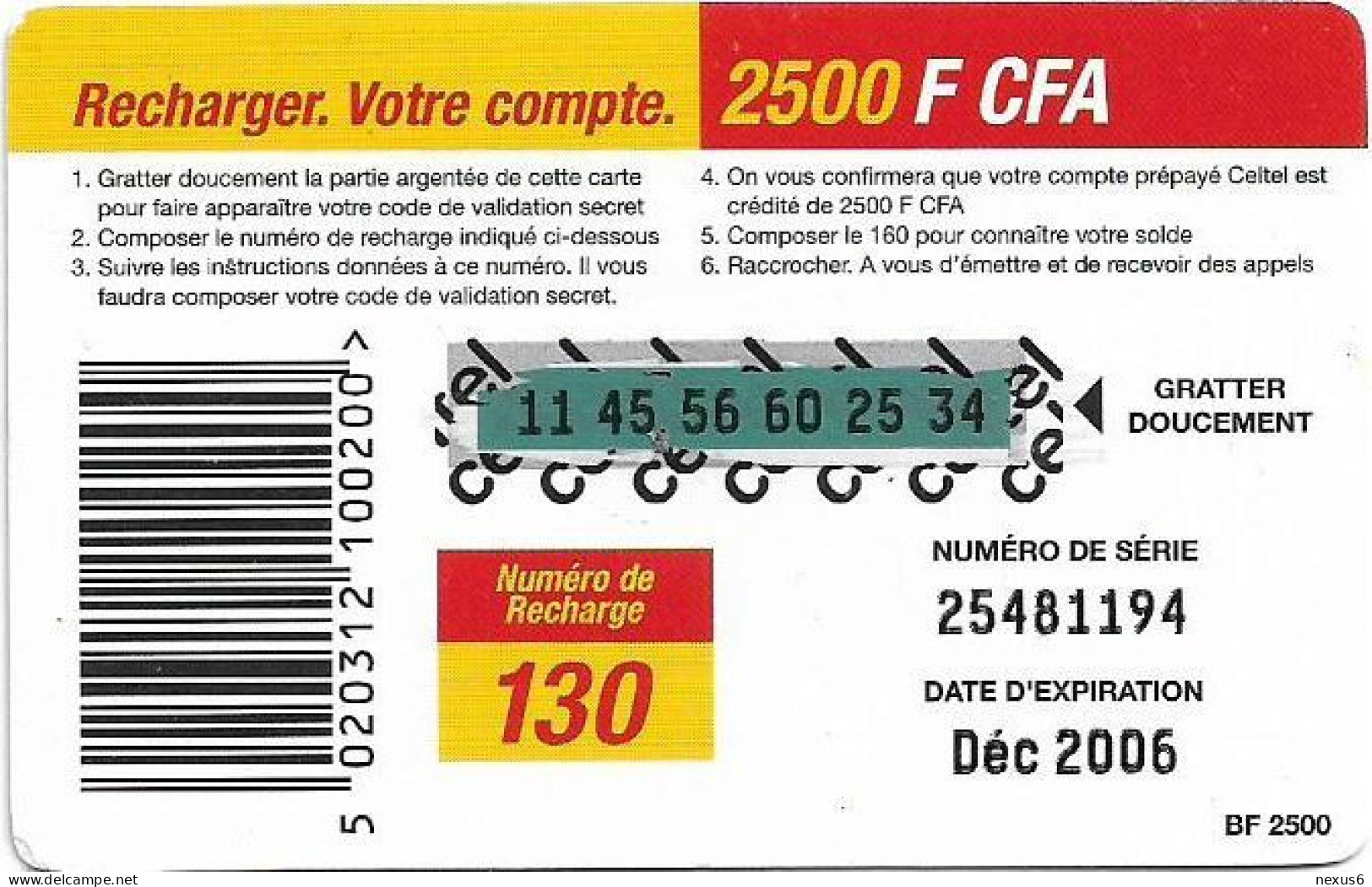 Burkina Faso - Celtel - Old Lady - Exp.12.2006, GSM Refill 2.500FCFA, Used - Burkina Faso