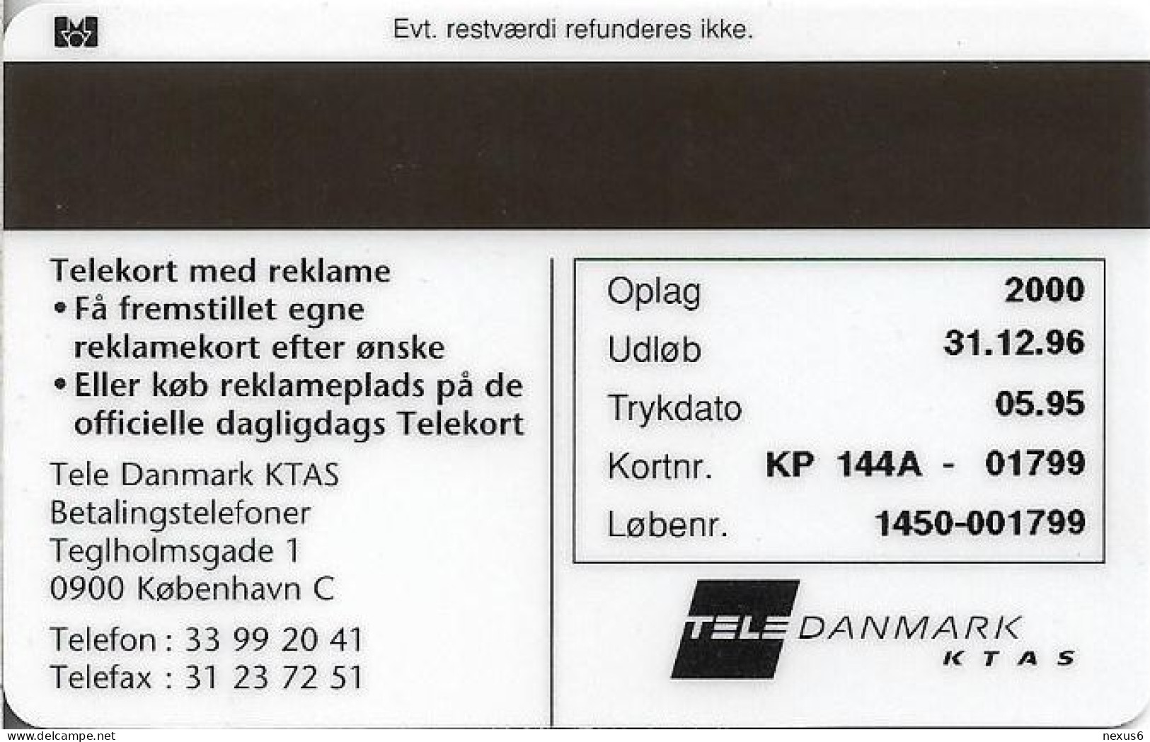 Denmark - KTAS - New Definitive Card - TDKP144A (Cn. 1450) - 05.1995, 10kr, 2.000ex, Used - Denemarken