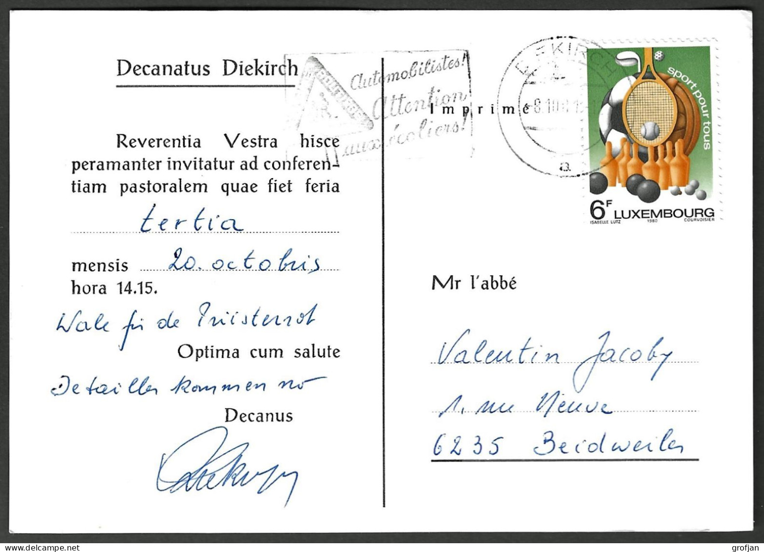 Carte Decanatus Diekirch 1981 - Privées