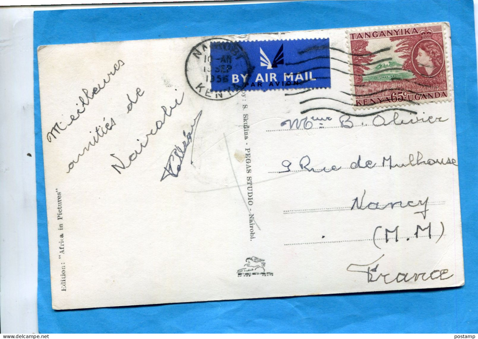 Carte Postale  Elephant  East African-gros Plan-NAIROBI-kenia Ouganda Cad Sept 1956 Stamp 65c - Kenya & Oeganda