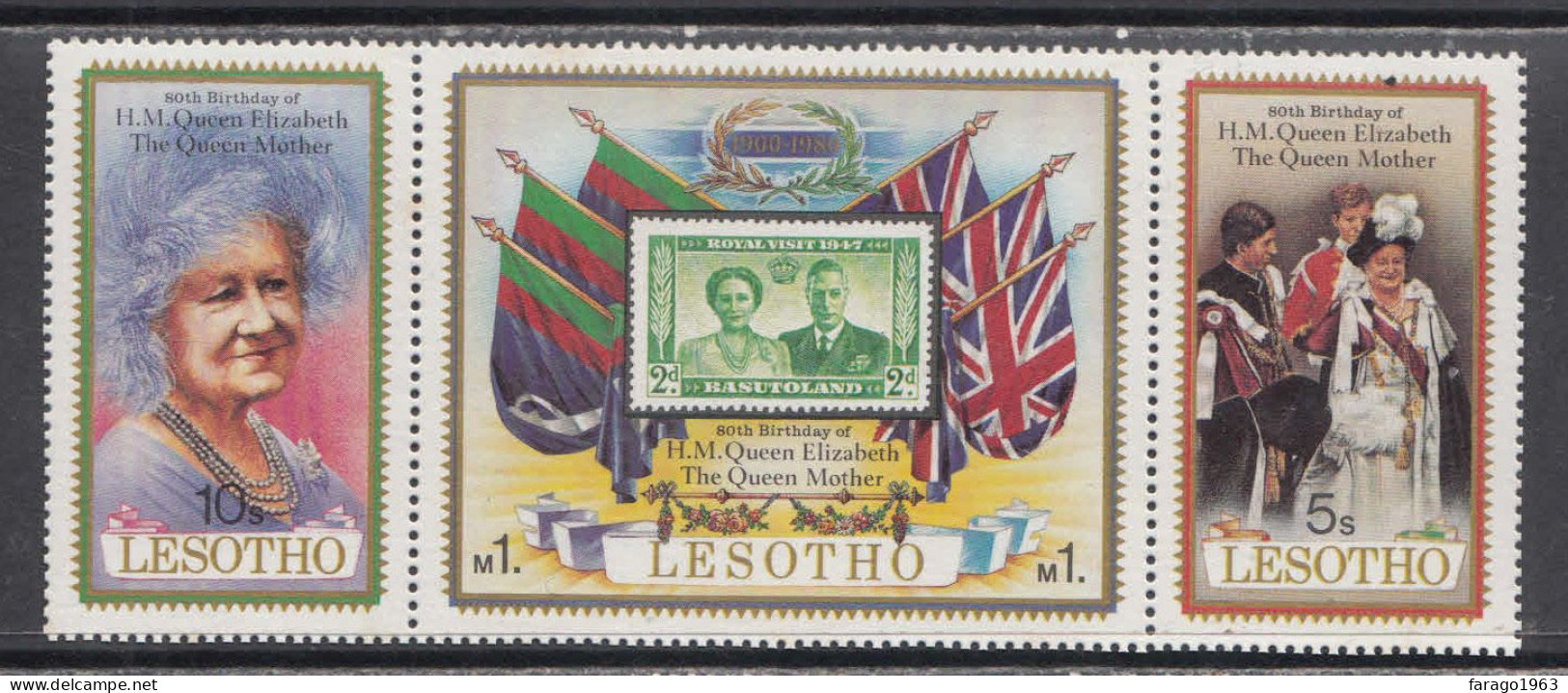 1980 Lesotho Queen Mother Royalty Complete Strip Of 3  MNH - Lesotho (1966-...)