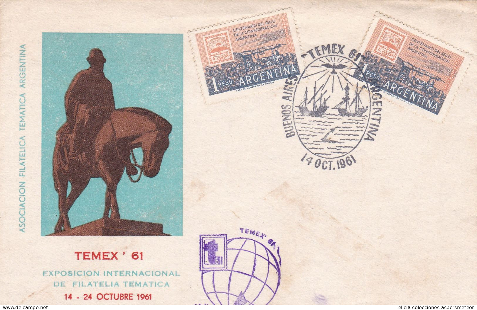 Argentina - 1961 - FDC - Centenary Of The Stamps Of The Argentine Confederation - TEMEX 61- Caja 30 - FDC