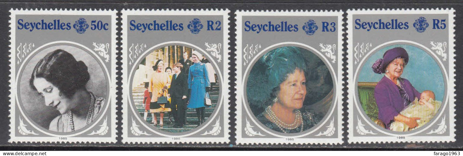 1985 Seychelles  Queen Mother Royalty Complete Set Of 4 MNH - Seychelles (1976-...)