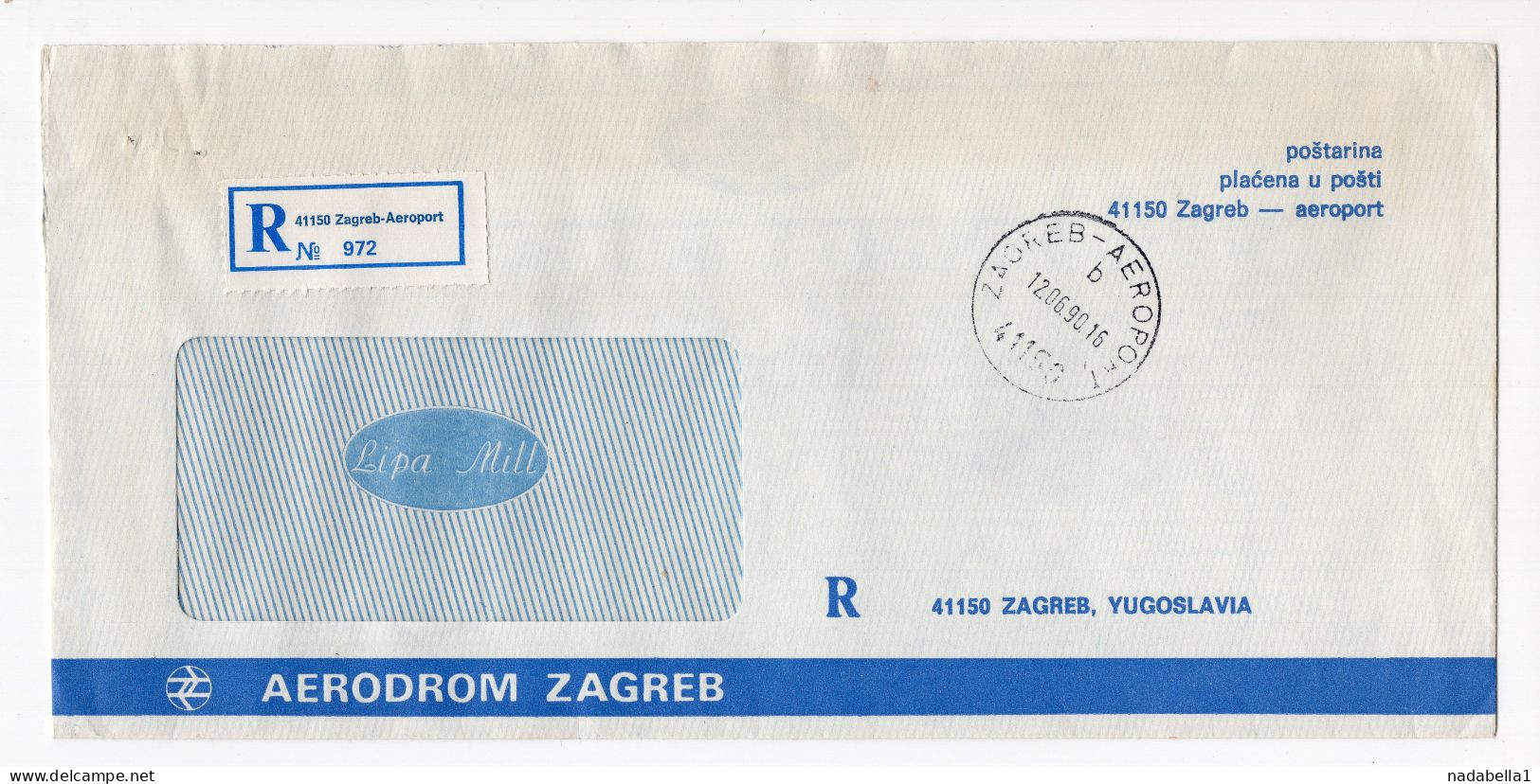 1990. YUGOSLAVIA,CROATIA,ZAGREB AIRPORT RECORDED COVER - Covers & Documents