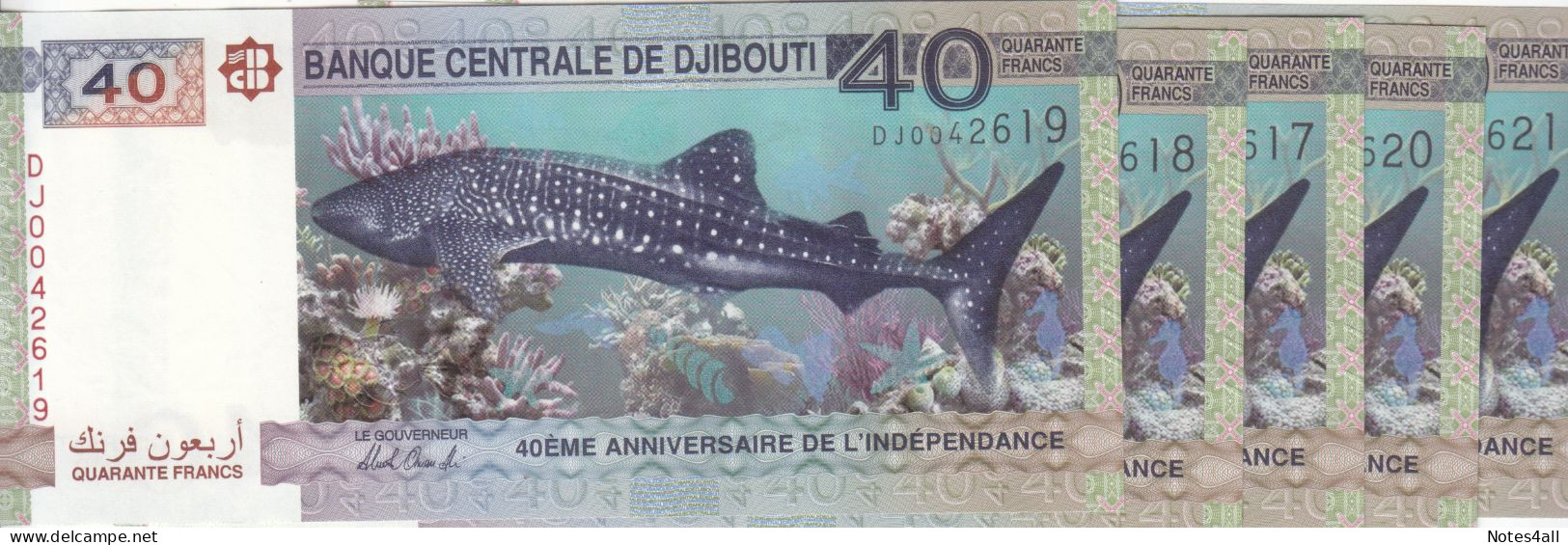 DJIBOUTI 40 FRANCS 2017 COMMEMORATIVE LOT X5 UNC NOTES - Dschibuti