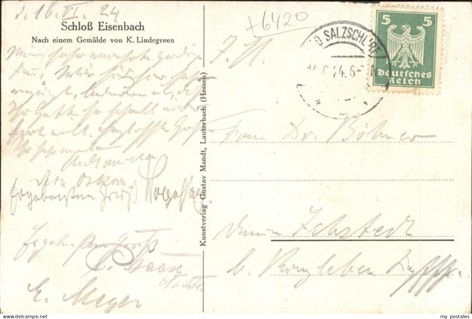 41211952 Lauterbach Hessen Schloss Eisenbach Kuenstlerkarte L. Lindgreen Lauterb - Lauterbach