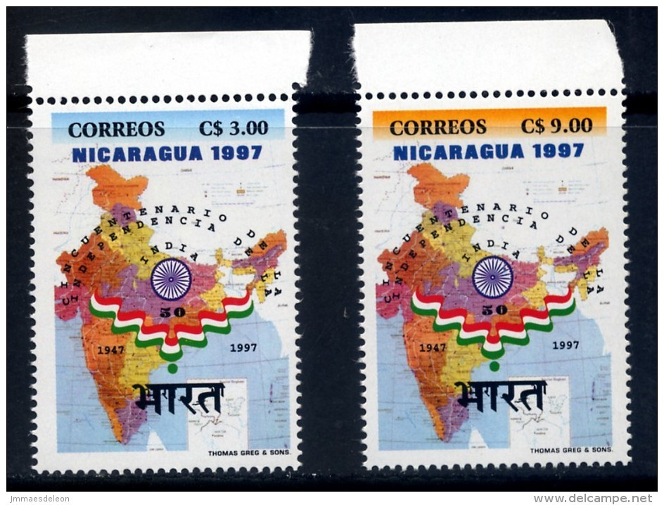 Nicaragua 1997 India's Independence 50th Anniversary - Map Flag - Nicaragua