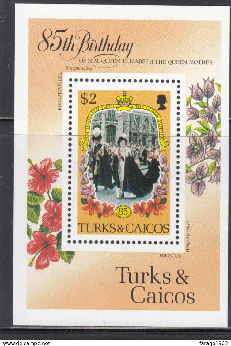 1985 Turks & Caicos Queen Mother Royalty Souvenir Sheet  MNH - Turks & Caicos