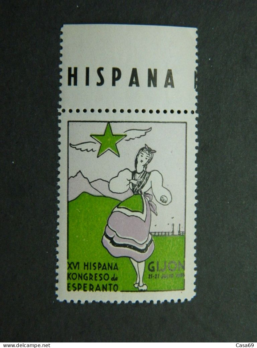 Poster Stamp Esperanto Congress Gijon Spain Kongreso Hispana Congreso España 1935 - Esperanto