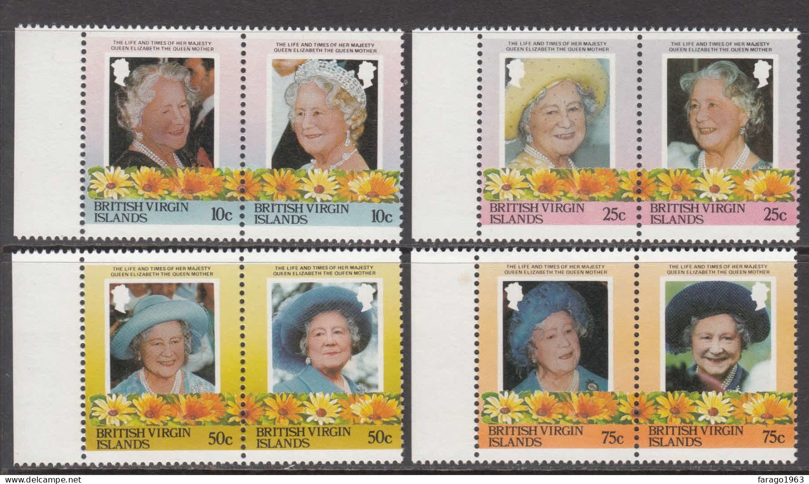1985 British Virgin Islands Queen Mother Royalty Complete Set Of 8  MNH - British Virgin Islands
