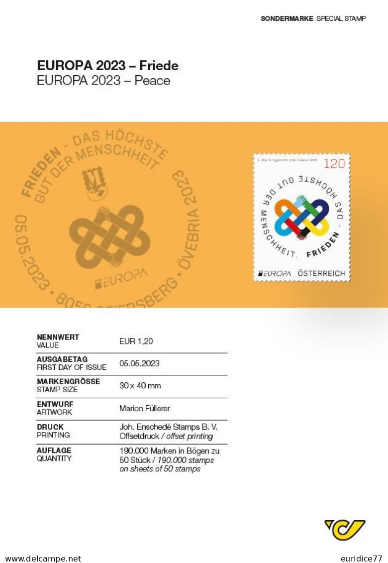 Austria 2023 - Europa La Paix Philatelic Document Mnh** - Carnets