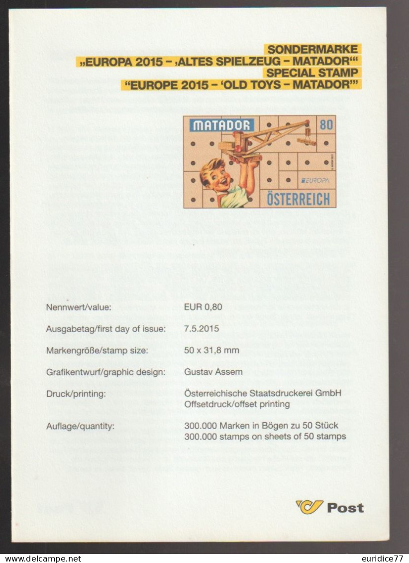 Austria 2015 - EUROPA 2015 - Altes Spielzeug - Matador Philatelic Document - 2015