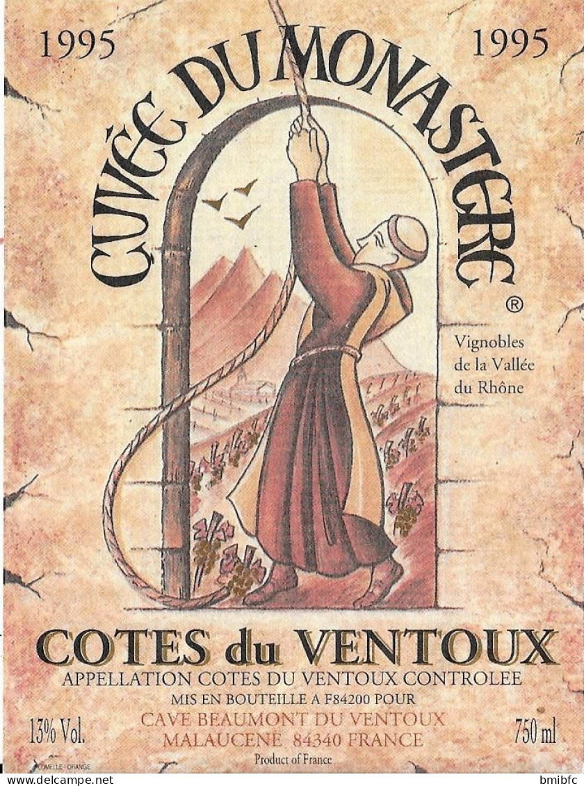 1995 - CUVÉE DU MONASTÈRE - COTES DU VENTOUX - CAVE BEAUMONT DU VENTOUX  - MALAUCENE - Côtes Du Ventoux