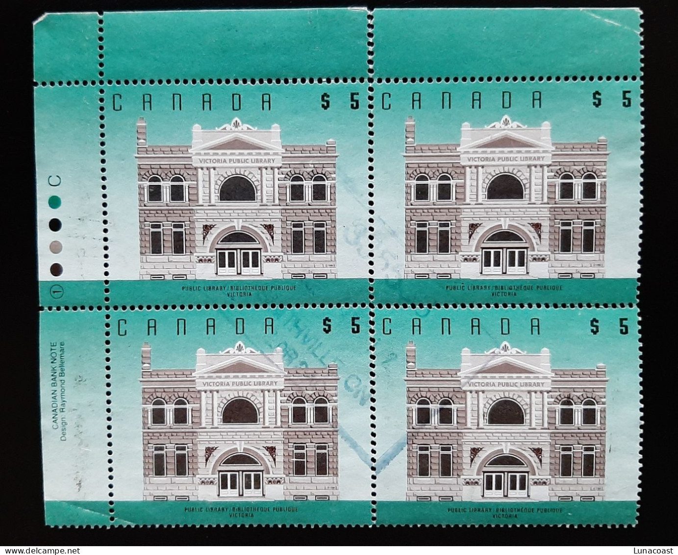 Canada 1996  USED  Sc1378  Block Of 4 X 5$  Public Library Victoria - Gebruikt