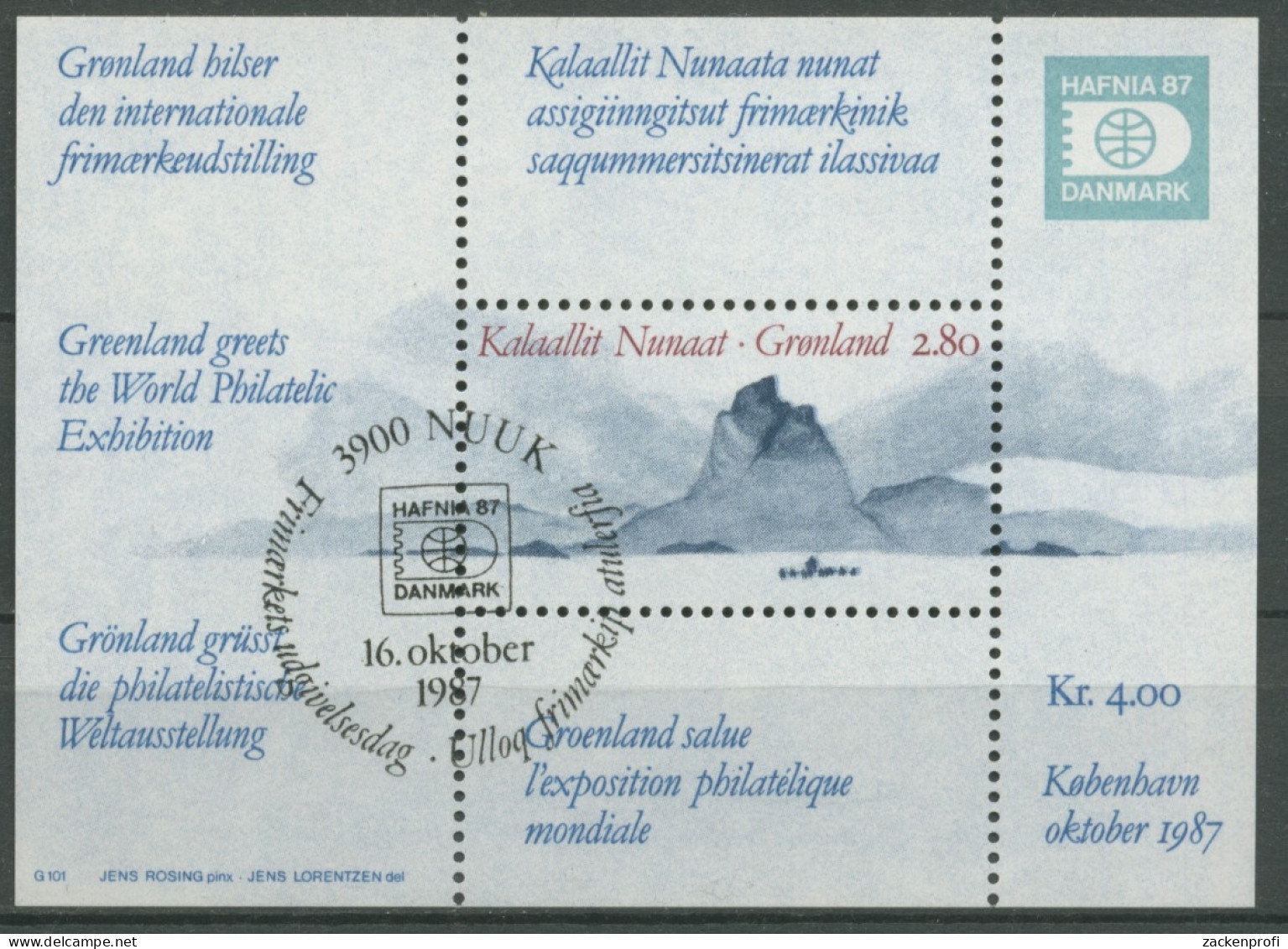 Grönland 1987 Briefmarkenausstellung HAFNIA'87 Block 2 Gestempelt (C13824) - Blocks & Sheetlets