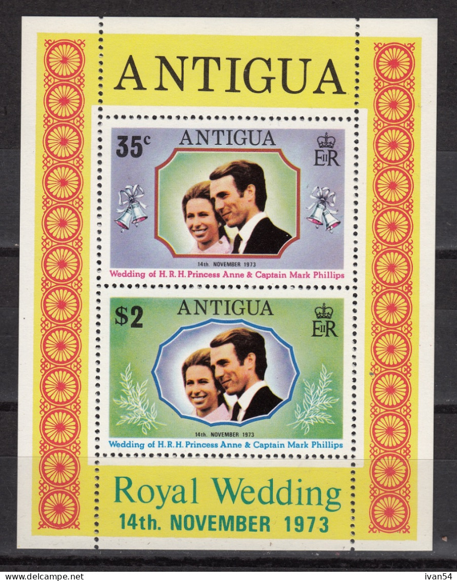 ANTIGUA Block 10 MNH ** Royal Wedding Princess Anne (1973) - 1960-1981 Autonomia Interna