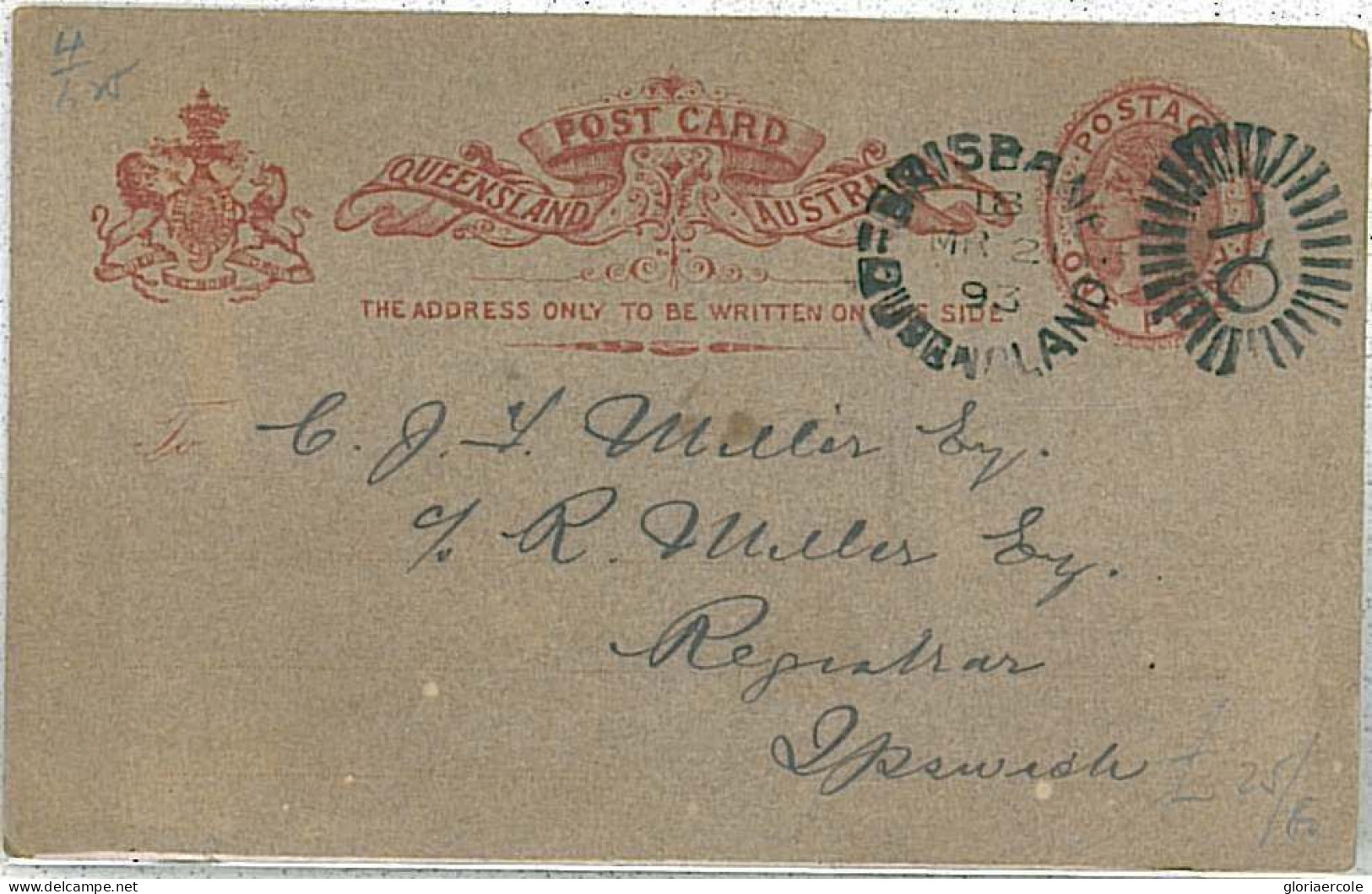 15492 - QUEENSLAND  - Postal History - STATIONERY CARD To ENGLAND  1893 - Covers & Documents