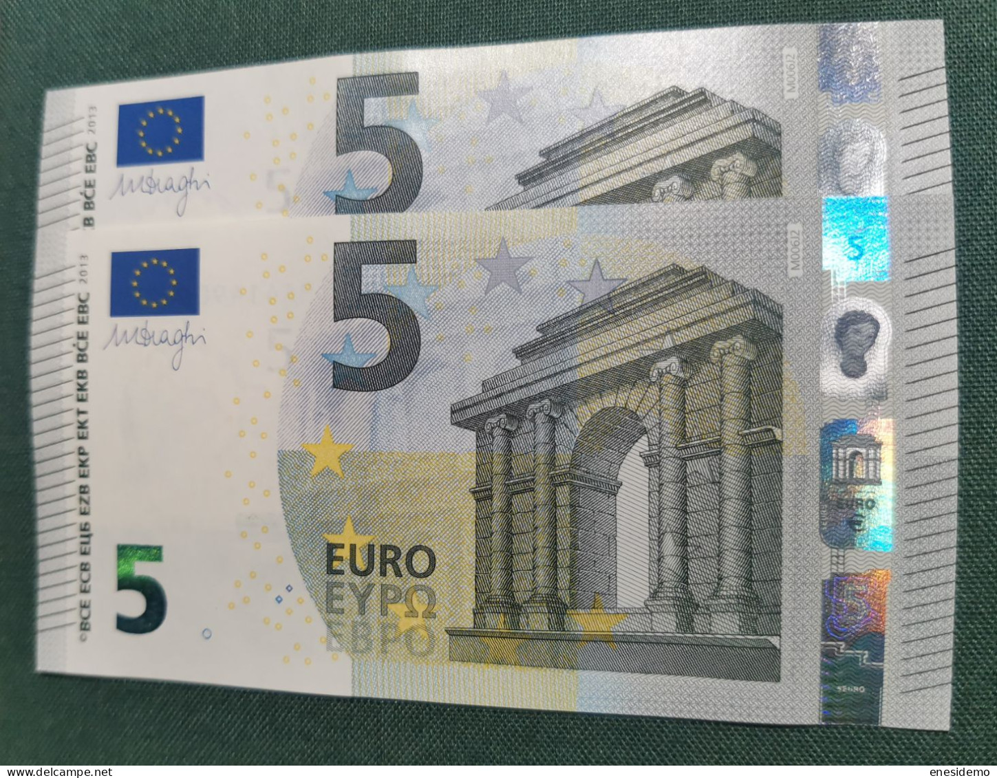 5 EURO PORTUGAL 2013 DRAGHI M006J2 MA CORRELATIVE COUPLE RADAR 2 NICE NUMBER FOUR CONSECUTIVE ZEROS SC FDS UNC. PERFECT - 5 Euro