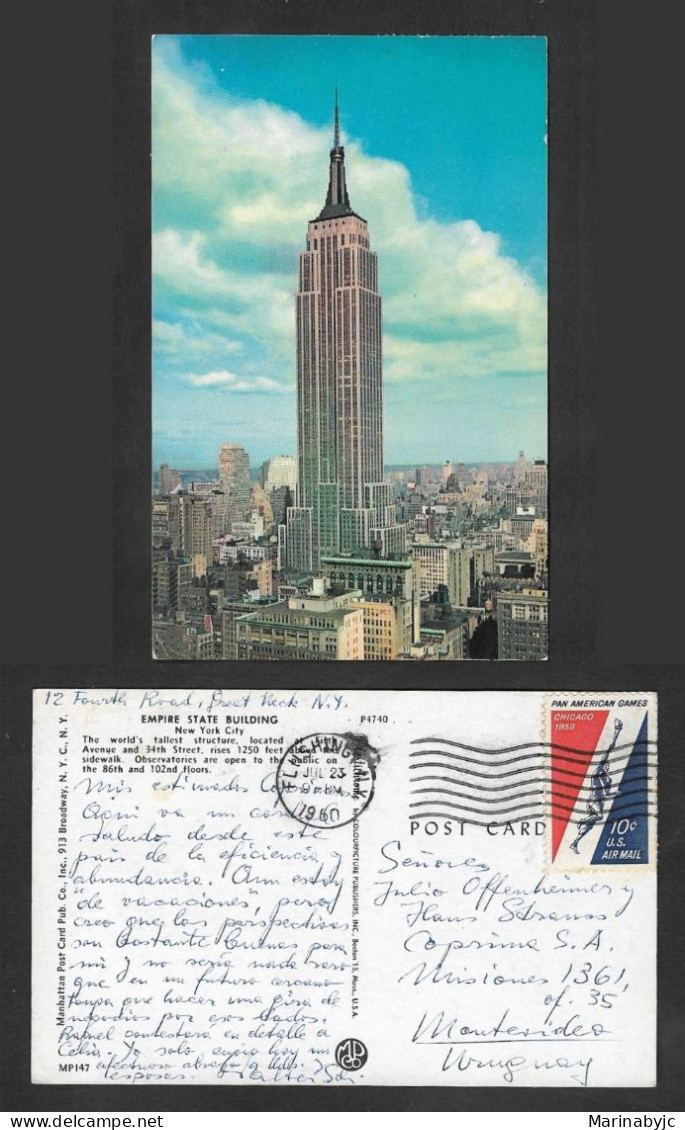 SE)1960 USA, POSTCARD EMPIRE STATE BUILDING, SKYSCRAPER, PAN AMERICAN GAMES CHICAGO 569', CIRCULATED FROM USA TO MONTEVI - Gebruikt