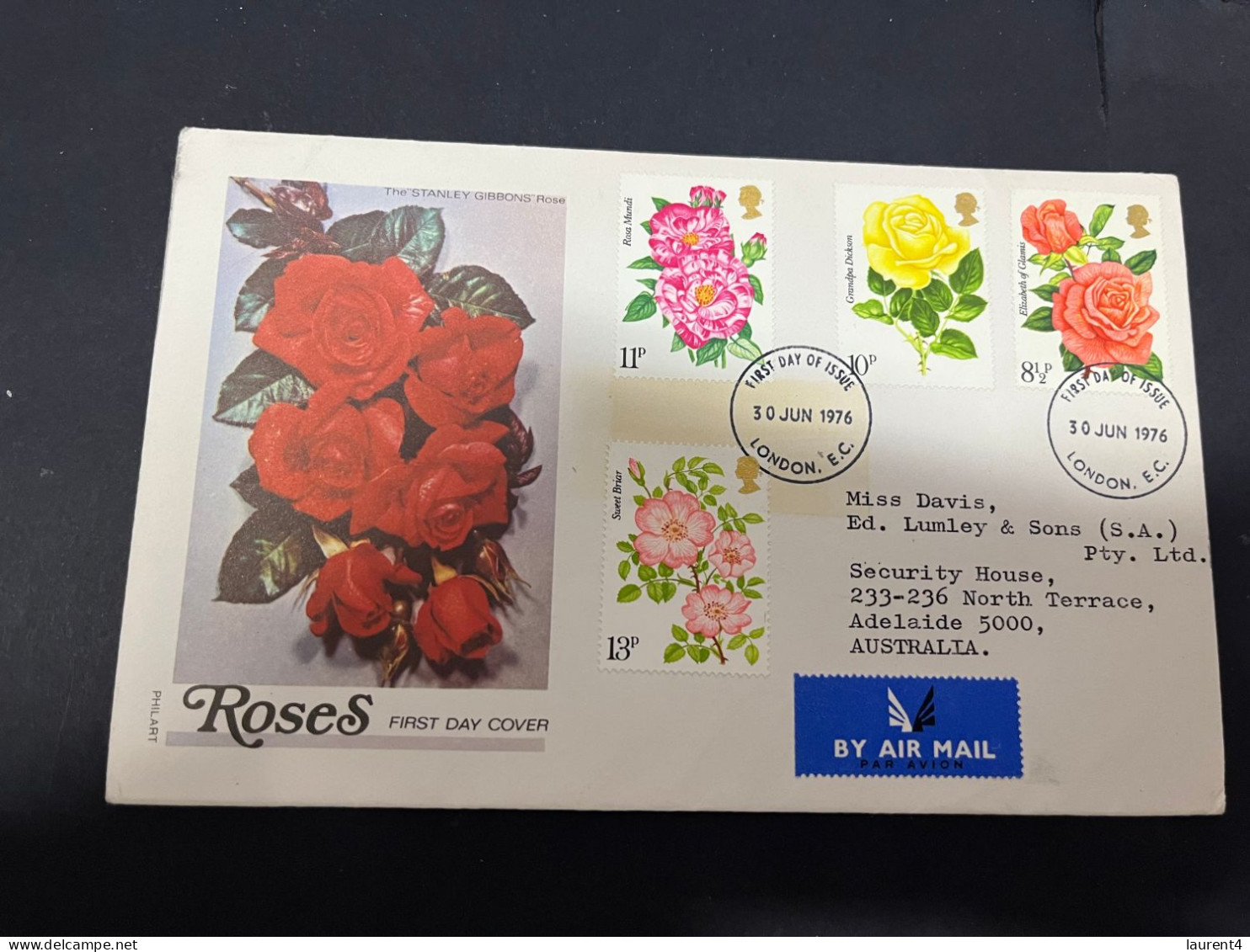 9-2-2024 (3 X 44) UK (Great Britain) FDC - 1976 - Roses - 1971-1980 Decimale  Uitgaven