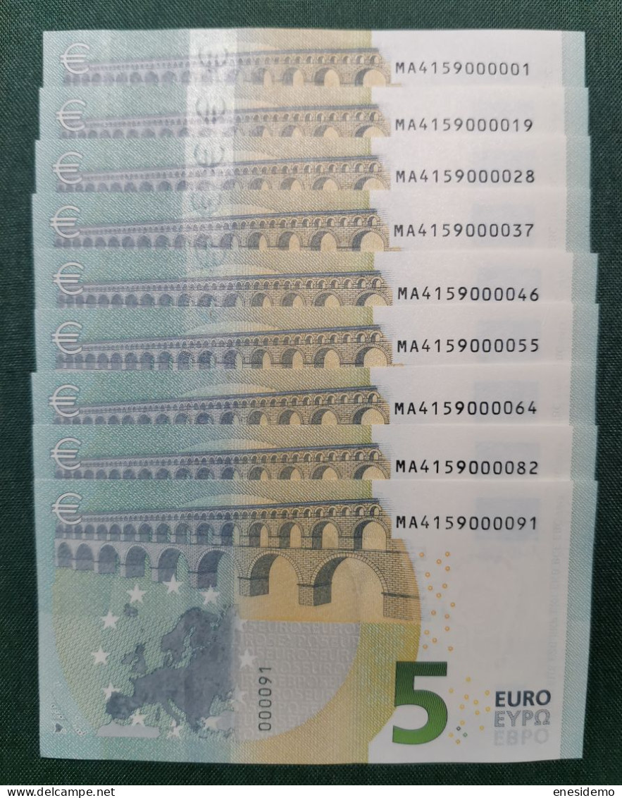 5 EURO PORTUGAL 2013 DRAGHI M006J2 MA NICE NUMBER FOUR CONSECUTIVE ZEROS SC FDS UNC. PERFECT