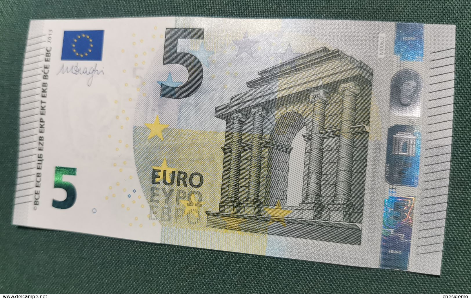 5 EURO PORTUGAL 2013 DRAGHI M006J2 MA NICE NUMBER FOUR CONSECUTIVE ZEROS SC FDS UNC. PERFECT