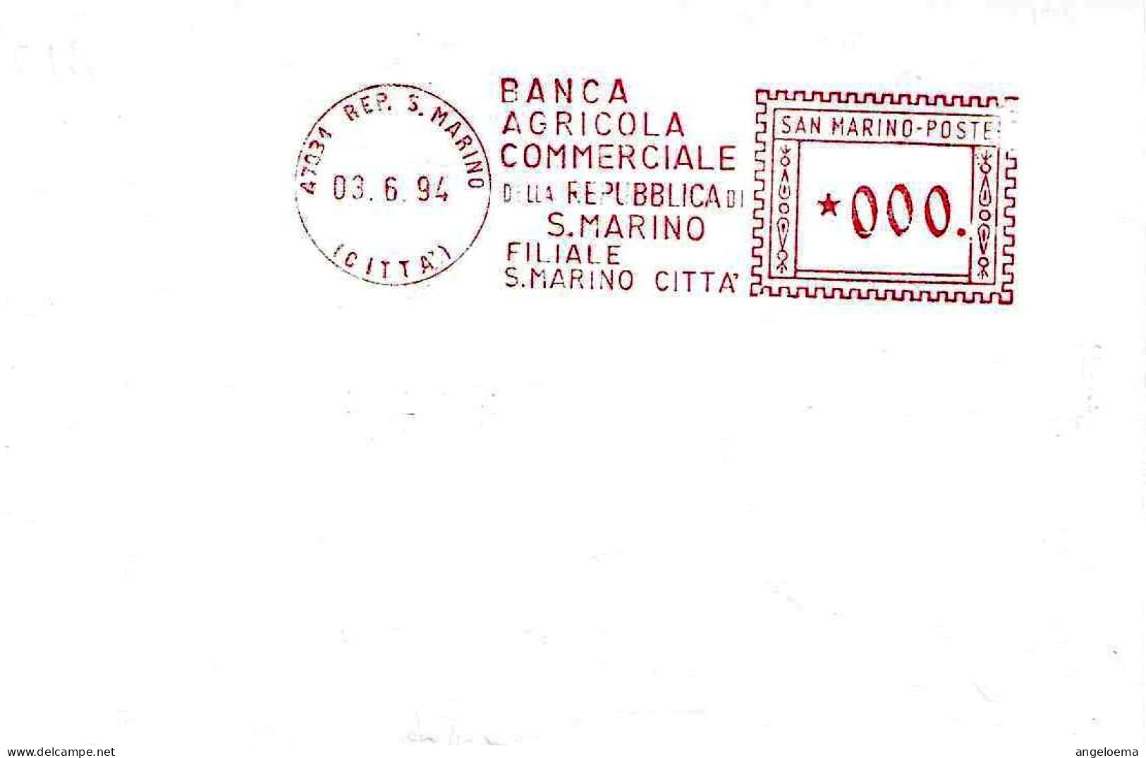 SAN MARINO - 1994 BANCA AGRICOLA COMMERCIALE - Ema Affrancatura Meccanica Rossa Red Meter Su Busta Non Viaggiata - 1889 - Storia Postale