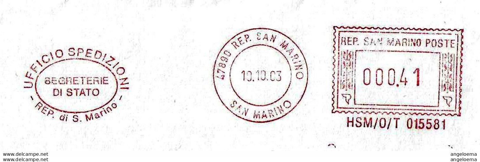 SAN MARINO - 2003 SEGRETERIE STATO UFFICIO SPEDIZIONI - Ema Affrancatura Mecc.rossa Red Meter Su Busta Viaggiata - 18163 - Briefe U. Dokumente