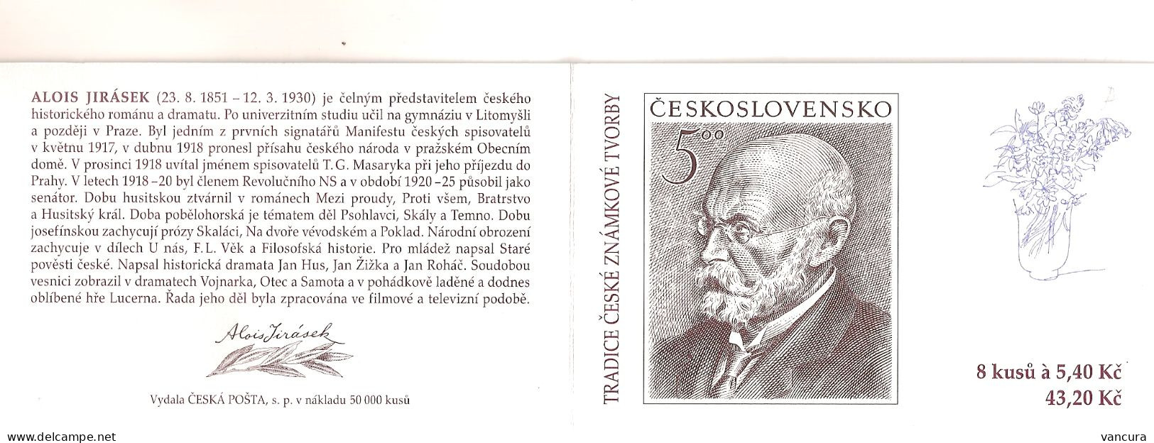 ** Booklet 281 Traditions Of The Czech Stamp Design 2001 Alois Jirasek, Writer - Unused Stamps