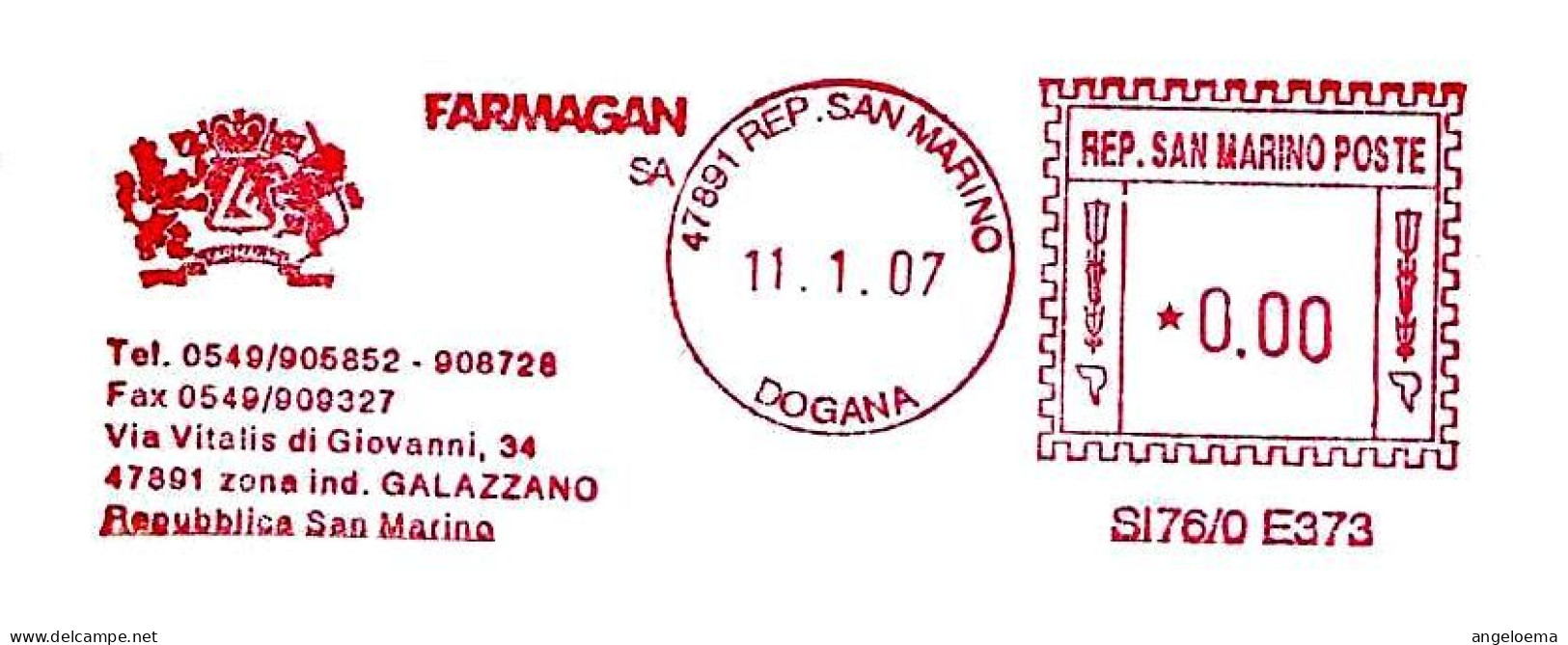 SAN MARINO - 2007 FARMAGAN IND. FARMACEUTICA - Ema Affrancatura Meccanica Rossa Red Meter Su Busta Non Viaggiata - 1915 - Farmacia