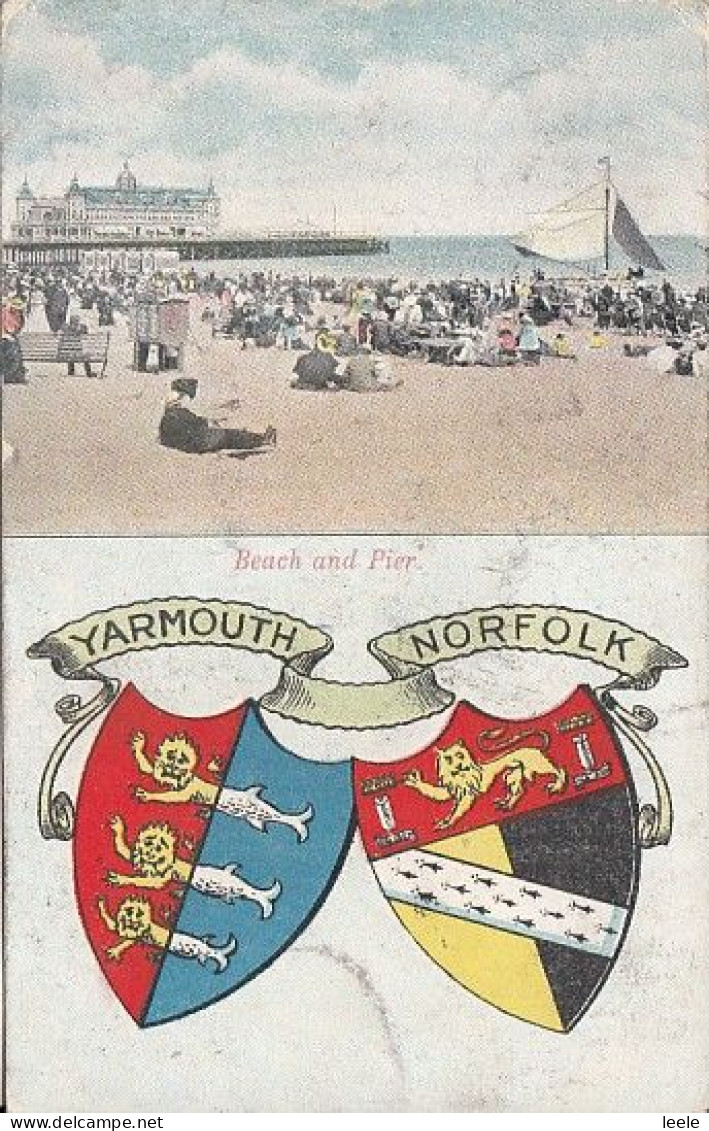 BS14. Vintage Postcard. Beach And Pier. Yarmouth, Norfolk. Shields - Great Yarmouth