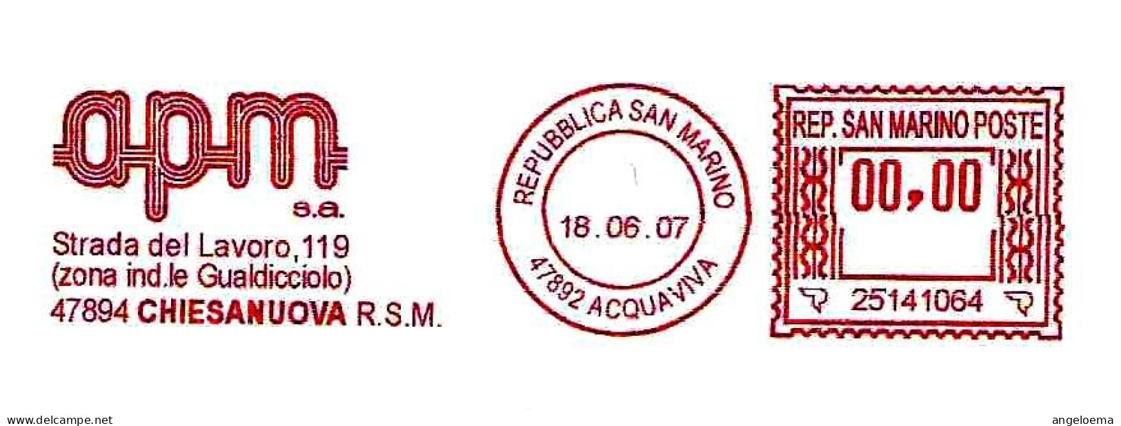 SAN MARINO - 2007 APM Elettrodomestici - Ema Affrancatura Meccanica Rossa Red Meter Su Busta Non Viaggiata - 1900 - Storia Postale