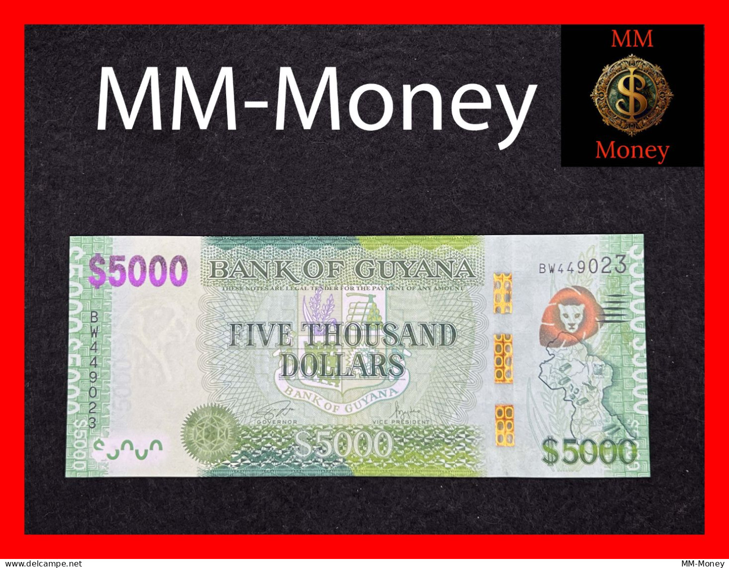 GUYANA  5.000  5000  $  2022   P. New  "sig.  Ganga - Jagdeo"      UNC - Guyana