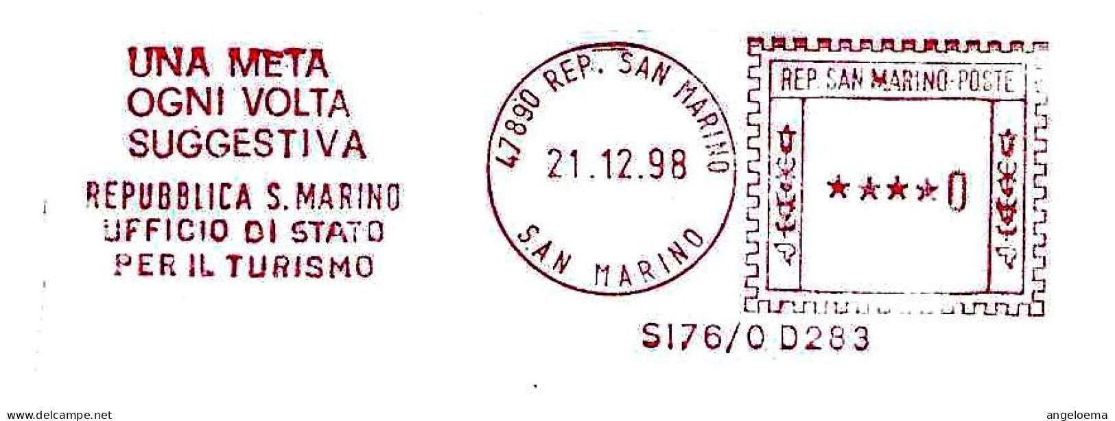 SAN MARINO - 1998 UFFICIO PER IL TURISMO Una Meta Ogni Volta Suggestiva - Ema Rossa Red Meter Busta Non Viagg.- 1956 - Covers & Documents