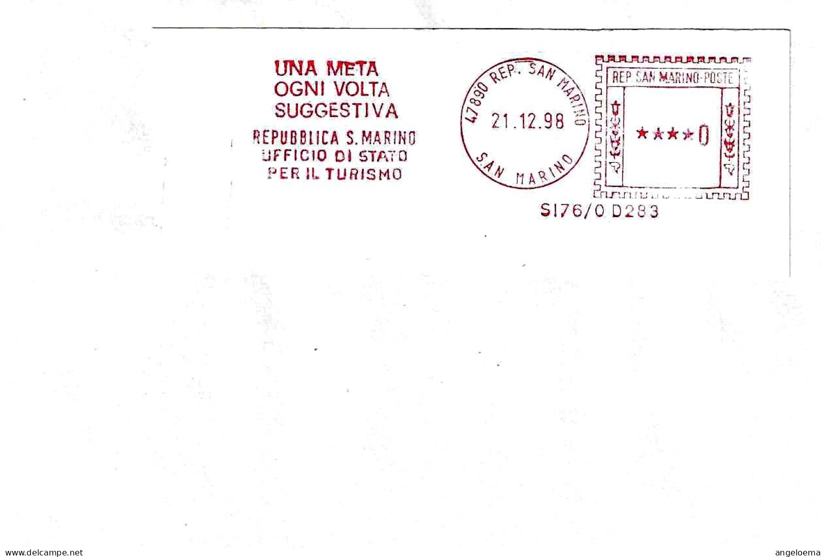 SAN MARINO - 1998 UFFICIO PER IL TURISMO Una Meta Ogni Volta Suggestiva - Ema Rossa Red Meter Busta Non Viagg.- 1956 - Briefe U. Dokumente