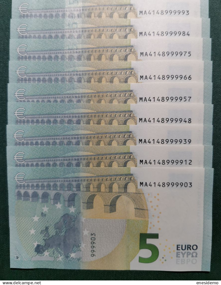 5 EURO PORTUGAL 2013 DRAGHI M006J2 MA NICE NUMBER FOUR CONSECUTIVE NINES SC FDS UNC. PERFECT - 5 Euro