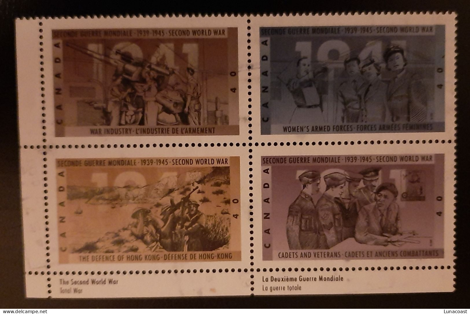 Canada 1991  USED  Sc1348a   Se-tenant Block Of 4 X 40c, Second War - 1941 - Used Stamps