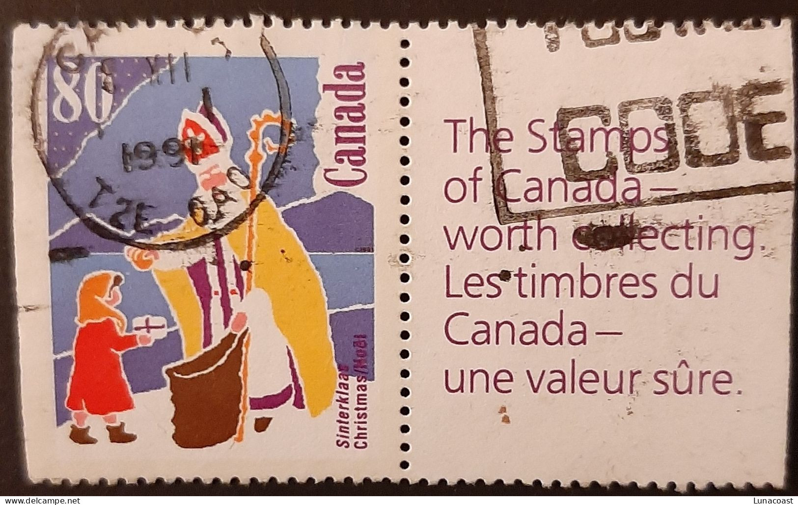 Canada 1991  USED  Sc1341as   80c  Christmas - Oblitérés