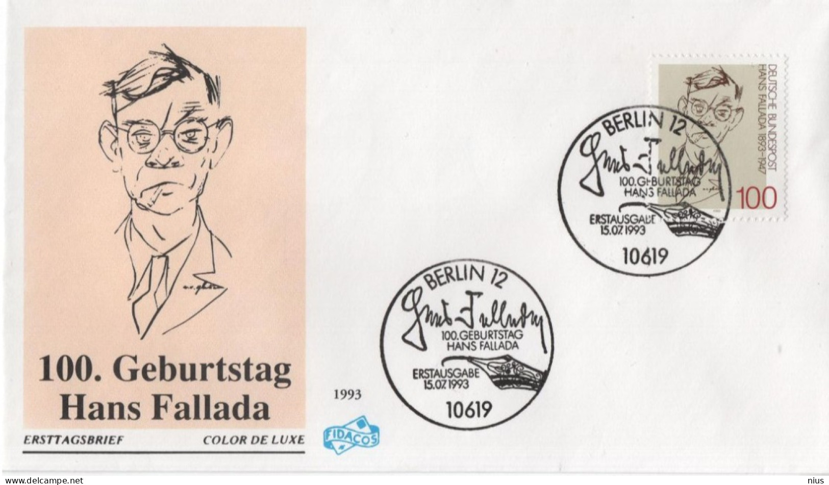 Germany Deutschland 1993 FDC 100. Geburtstag Von Hans Fallada, German Writer Schriftsteller, Canceled In Berlin - 1991-2000