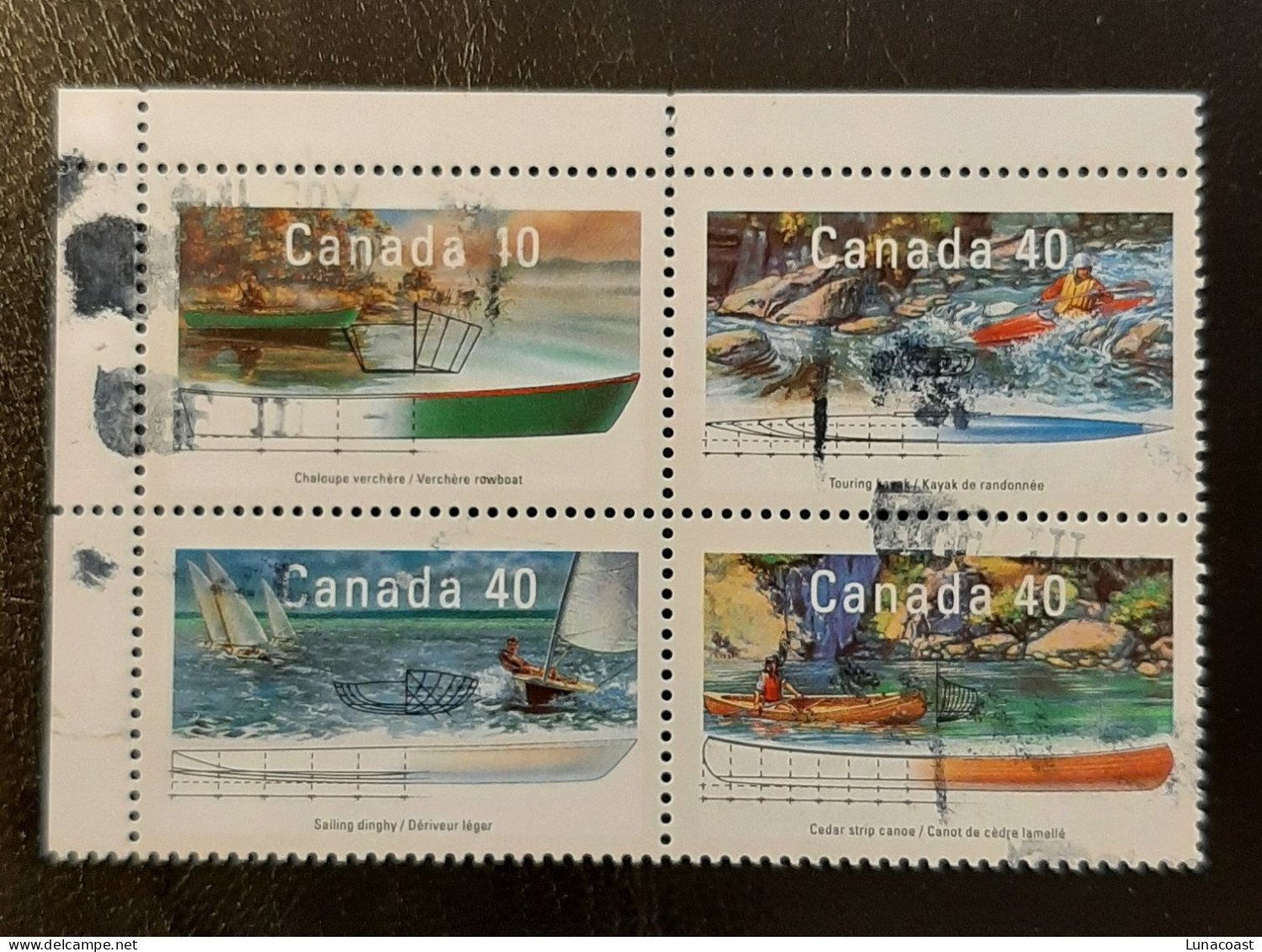 Canada 1991  USED  Sc1320a   Se-tenant Block Of 4 X 40c, Small Craft - 3 - Usados