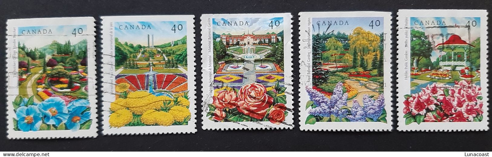 Canada 1991  USED  Sc1311 -1315,    5 X 40c Public Gardens - Usados