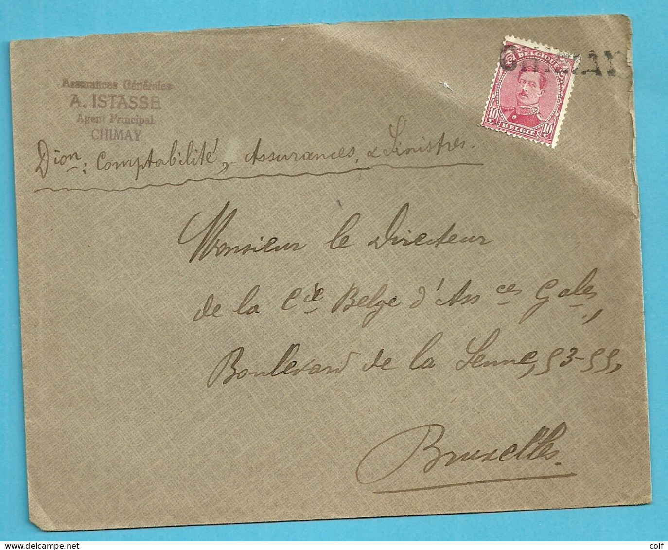 138 Op Brief Met Naamstempel CHIMAY Als Noodstempel Gebruikt - Noodstempels (1919)