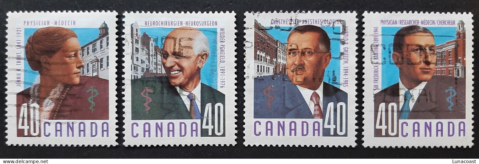 Canada 1991  USED  Sc1302 -1305,    4 X 40c Canadian Doctors - Oblitérés