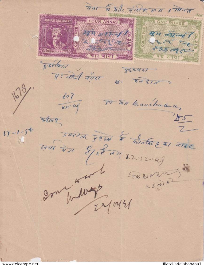 F-EX15130 INDIA FEUDATARY STATE REVENUE JODHPUR COURT FEE RECEIVED DOCS LOT.  - Andere & Zonder Classificatie